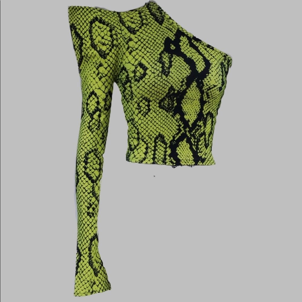 Sleek Designer Asymmetrical BC Lime Green Crop Top